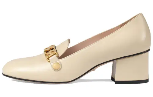 GUCCI Sylvie Leather Block Heel High Heels Women's Beige