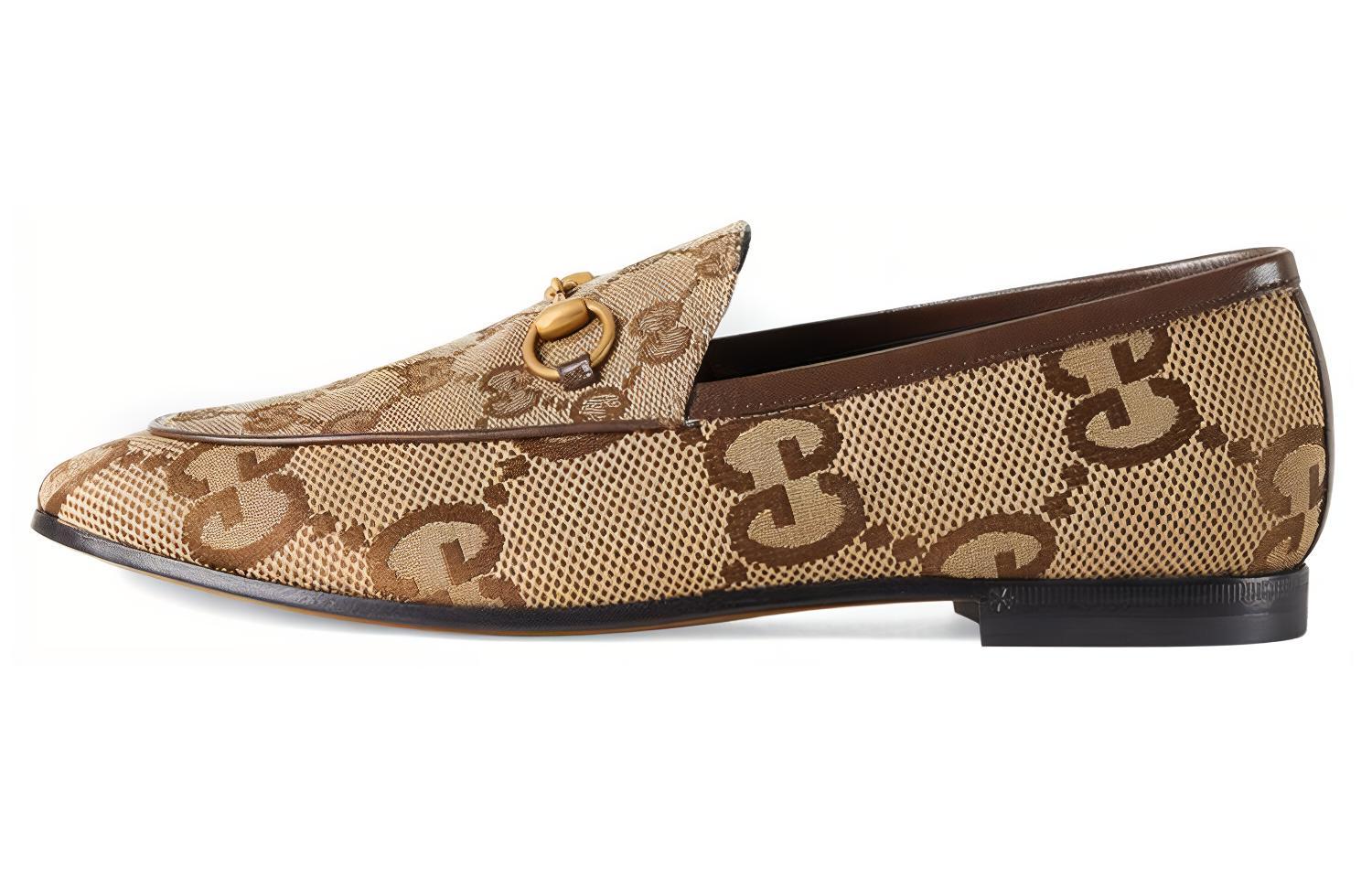 GUCCI Gucci Jordaan Horsebit Canvas Flat Shoes Casual Shoes Women's Brown