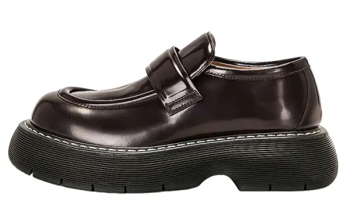 Bottega Veneta Leather Round Tip Platform Shoes Women's Brown