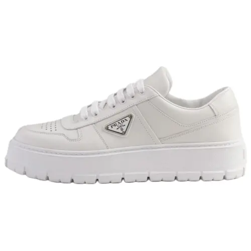 PRADA Leather Low top Skateboard Shoes Men's White