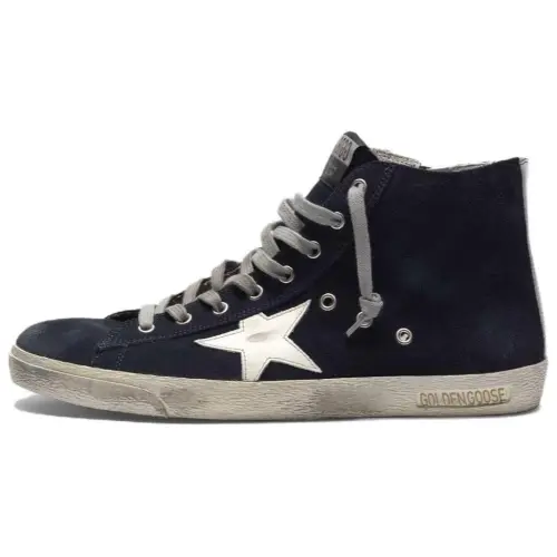 Golden Goose Cow Leather Distressed High top Skateboard Shoes Men's Dark Blue