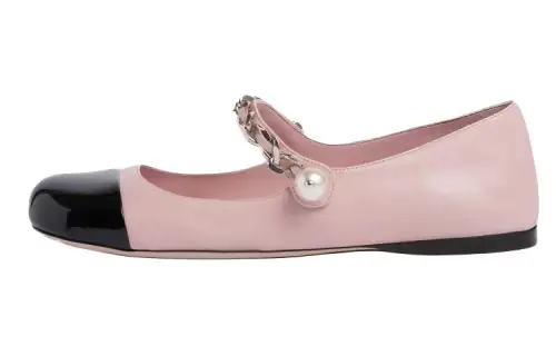 MIU MIU Leather Flat Casual Shoes Women's Snow