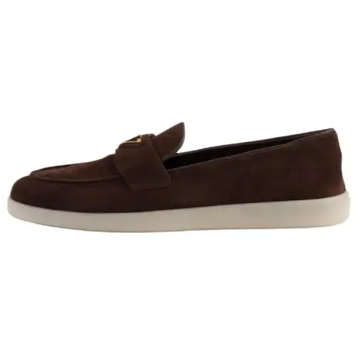 PRADA Leather, Suede Loafers Women's Dark Brown