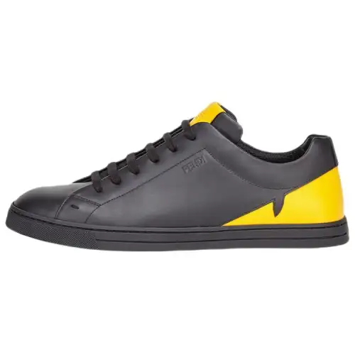 FENDI Red Eye Leather Lace Up Low top Stylish Skateboarding Shoes Men's Black Yellow
