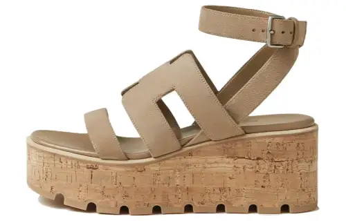 HERMES Havane Leather One Strap Sandals 5.5cm Women's Brown