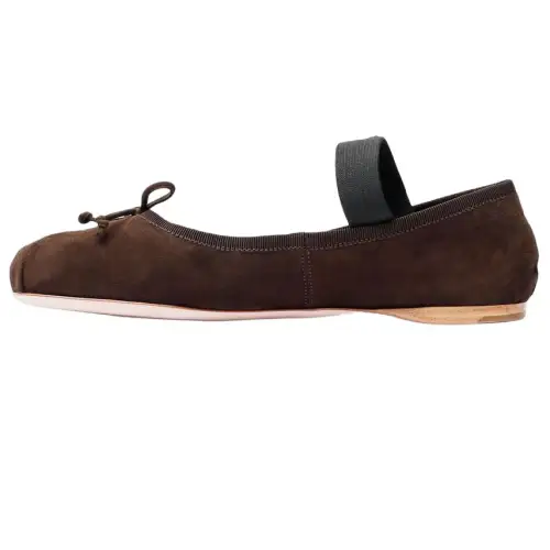 MIU MIU Leather Flat Mary Jane Shoes Women's Brown