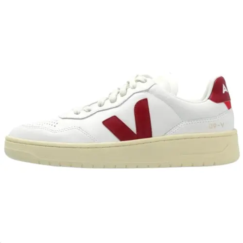 VEJA V-90 leather round toe lace-up low-cut sneakers for men and women, white