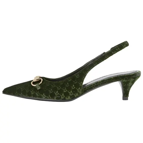 GUCCI Horsebit Cone Heel High Heels 4.3cm Women's Dark Green