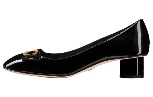 DIOR C'est Dior Patent Leather Chunky Heel High Heels 3.5cm Women's Black