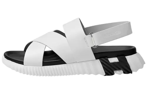 HERMES Electric One Strap Sandals Men's White Black