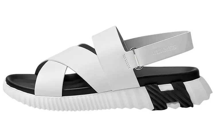 HERMES Electric One Strap Sandals Men's White Black