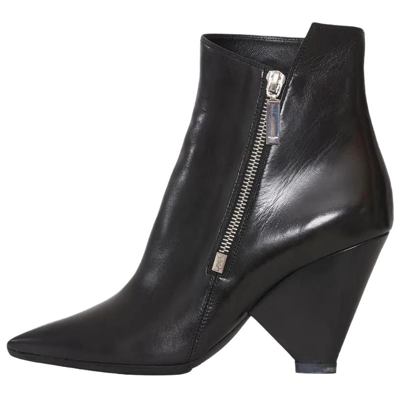 SAINT LAURENT Calfskin Ankle Boots 9cm Women's Black