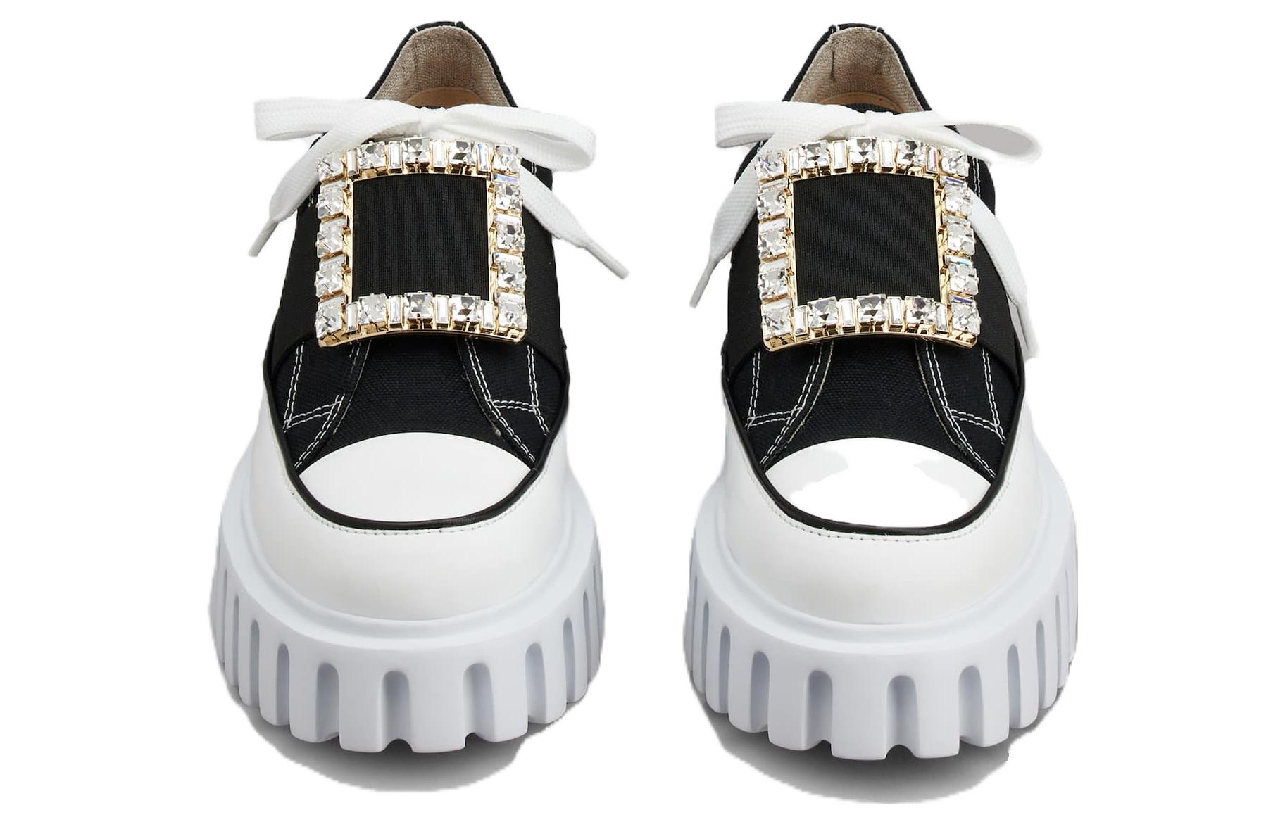 Roger Vivier Viv' Go Thick Canvas Low top Platform Shoes 3.5cm Women's Black White