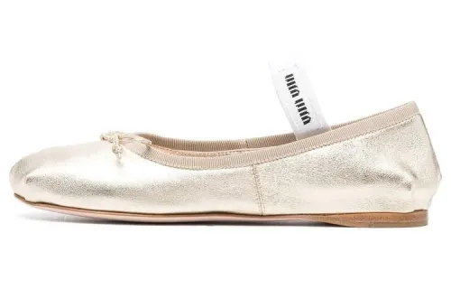 MIU MIU Mordore Leather Casual Shoes Women's Gold