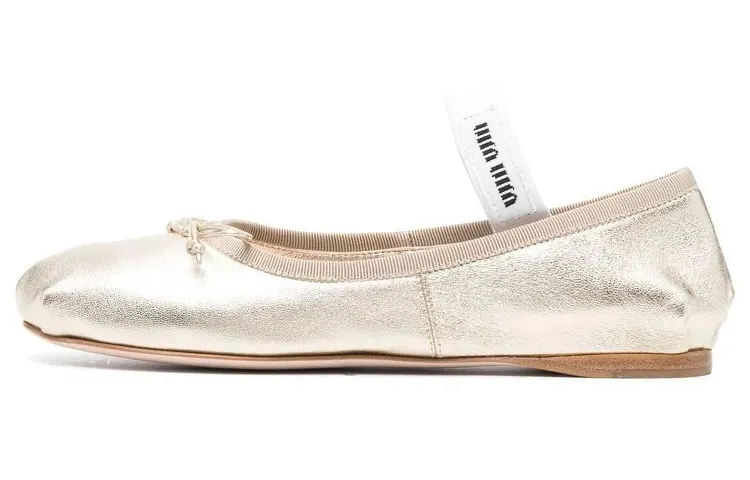 MIU MIU Mordore Leather Casual Shoes Women's Gold