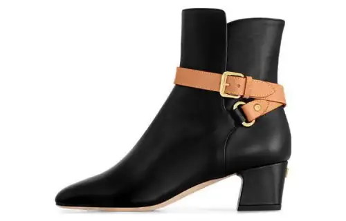 LOUIS VUITTON Parisienne Sheepskin Ankle Boots 5CM Women's Black