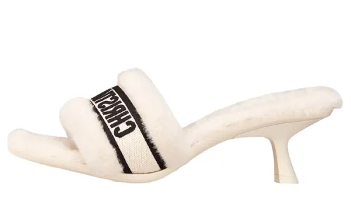 DIOR Dway Shearling Rubber Sole Slide Slippers Women's White