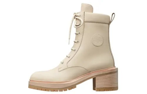 HERMES Bridge Leather Short Combat Boots Women's Beige