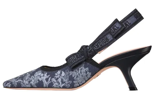 DIOR J'Adior Denim Embroidery Irregular Heel High Heels 6.5cm Women's Blue
