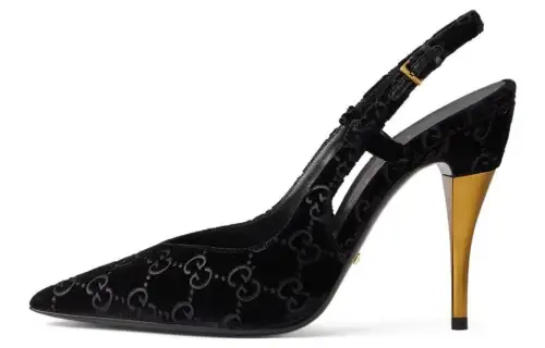 GUCCI Suede Slim Heel High Heels 10.5cm Women's Black
