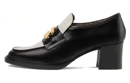GUCCI Leather Block Heel High Heel Loafers Women's Black