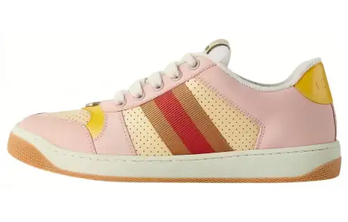 GUCCI Screener Lace Up Low top Stylish Skateboarding Shoes Women's Pink Yellow Brown