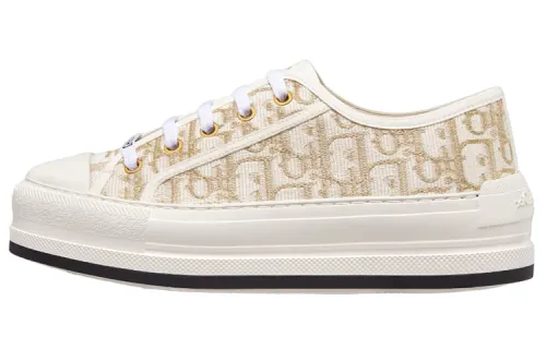 DIOR Walk'n'Dior Platform Shoes Low top Stylish Skateboarding Shoes Women's White Gold