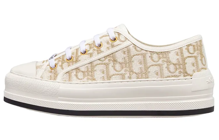 DIOR Walk'n'Dior Platform Shoes Low top Stylish Skateboarding Shoes Women's White Gold