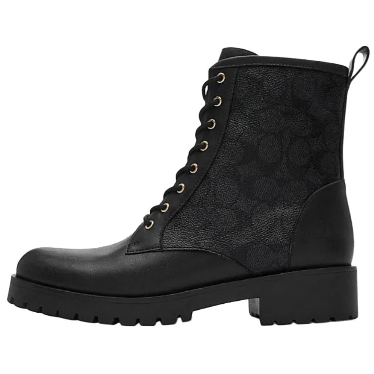 COACH Leather Short Combat Boots Women's Black