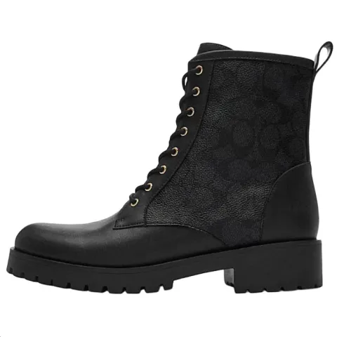 COACH Leather Short Combat Boots Women's Black