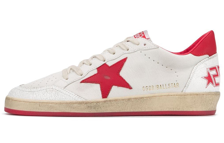 Golden Goose Ball Star Distressed Low top Stylish Skateboarding Shoes Men's White Red