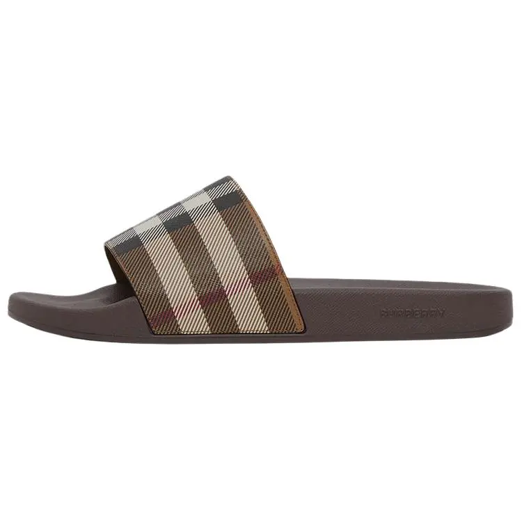 Burberry Check Print Slides Dark Birch Brown