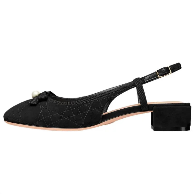 DIOR Ballet Chunky Heel High Heels 3cm Women's Black