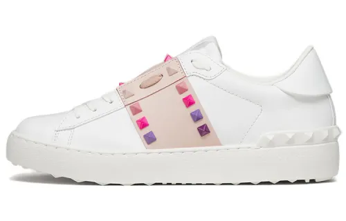 Valentino ROCKSTUD UNTITLED Cow Leather Low top Stylish Skateboarding Shoes Women's White Pink