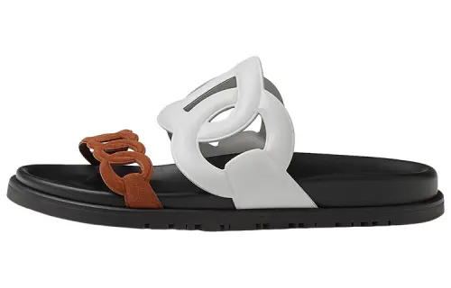 HERMES Extra Slide Slippers Women's White Brown