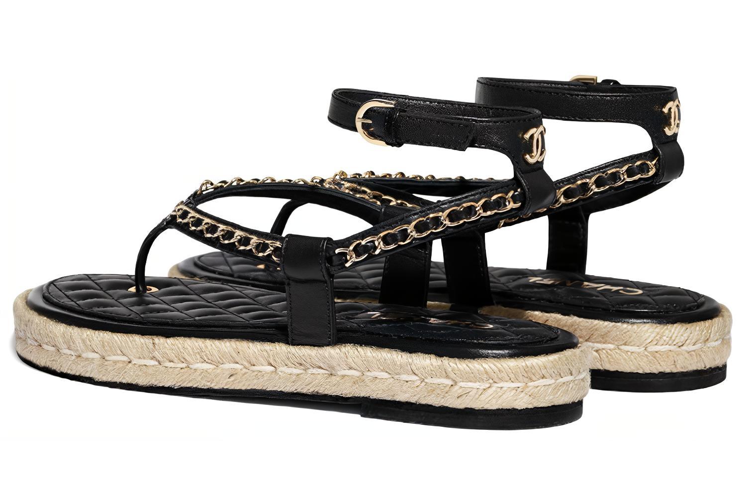 CHANEL Sheepskin One Strap Sandals Women's Black