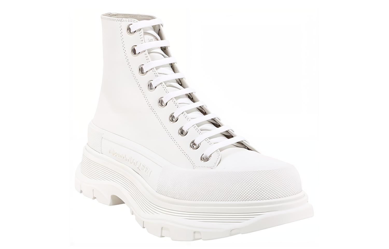 Alexander McQueen Tread Slick Top Grain Cow Leather Short Combat Boots Men's White