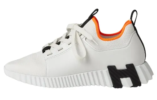 HERMES Depart Textile, Leather Low top Sports Casual Shoes Women's Black White