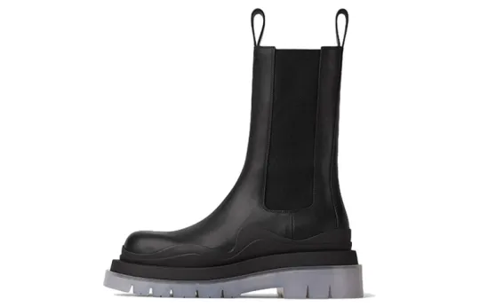 Bottega Veneta Tire Chelsea Leather Crew Chelsea Boots 5.5cm Women's Black