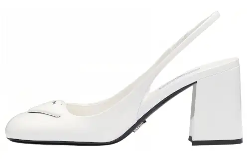 PRADA Patent Leather Chunky Heel High Heels 7.5cm Women's White