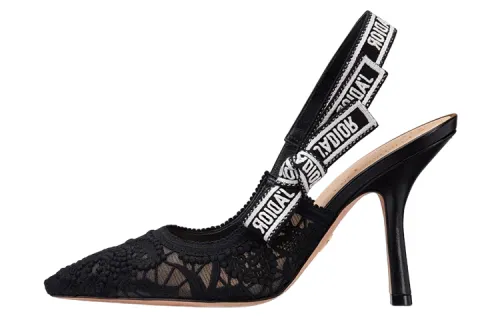 DIOR J'Adior Cotton Fabric Slim Heel High Heels Women's Black