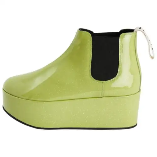 LOEWE Cow Split Leather Platform Ankle Length Chelsea Boots Women's Green
