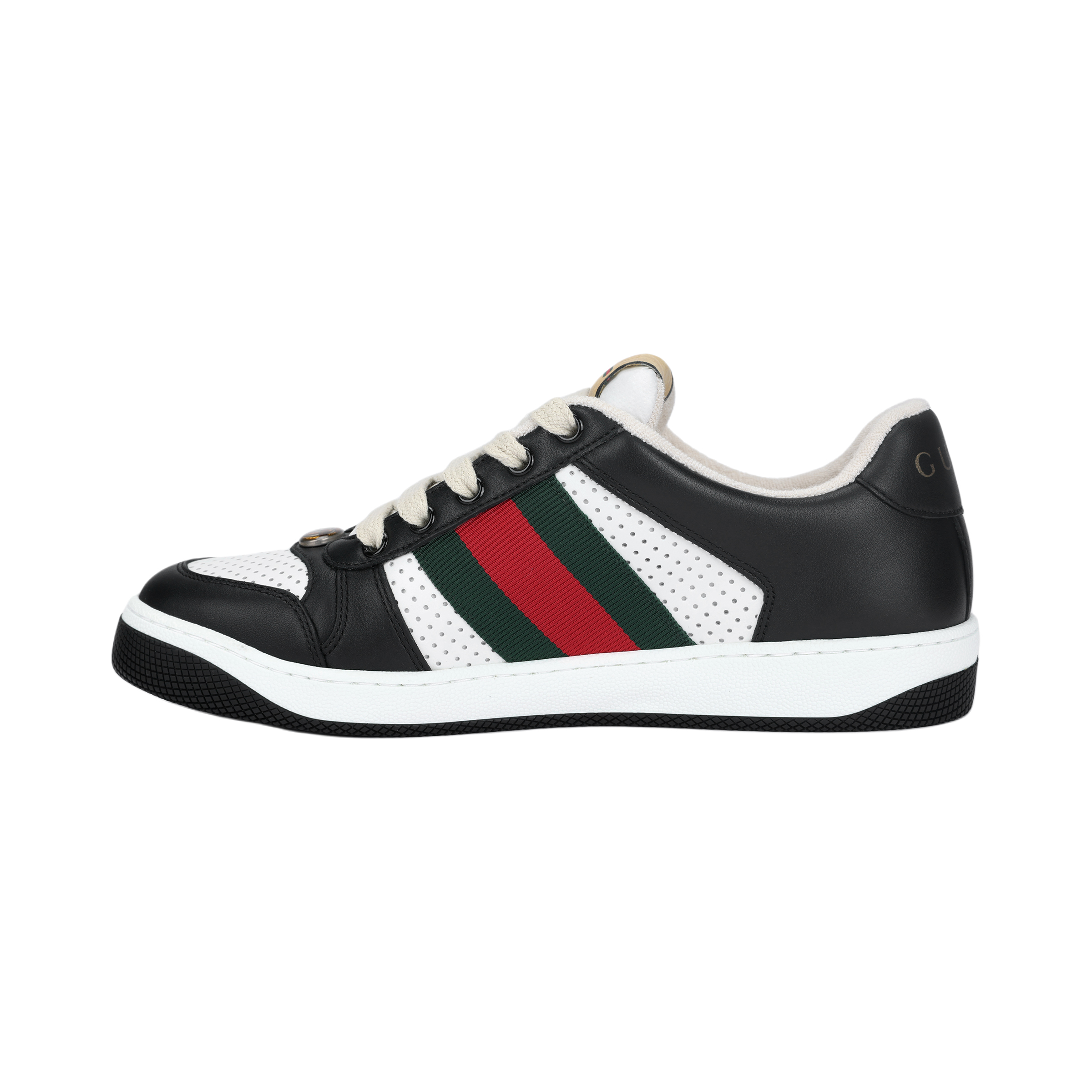 GUCCI Gucci Screener dirty shoes lace up low top fashion sneakers men's black and white