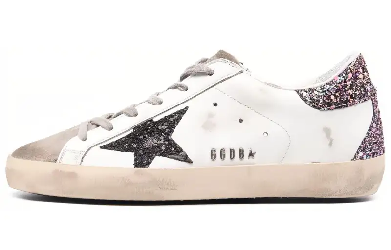 Golden Goose Super Star White Black Multi Glitter Women's