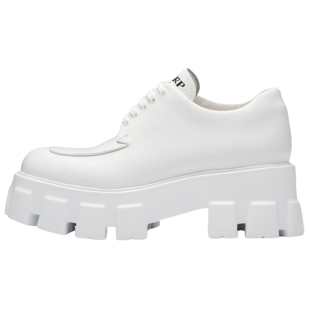 PRADA Monolith 55mm Lace Up Loafer White Brushed Leather Women's