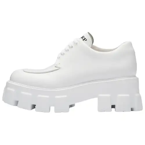 PRADA Monolith 55mm Lace Up Loafer White Brushed Leather Women's