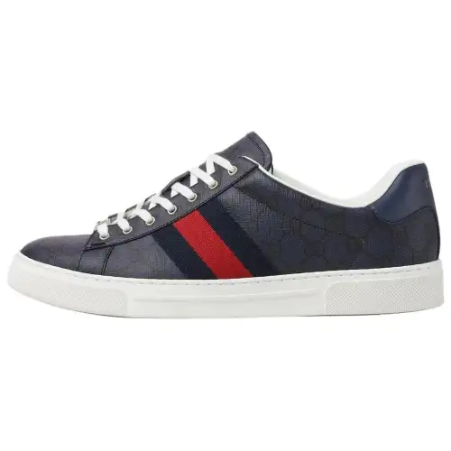 GUCCI ACE Canvas Leather Low top Skateboard Shoes Men's Blue
