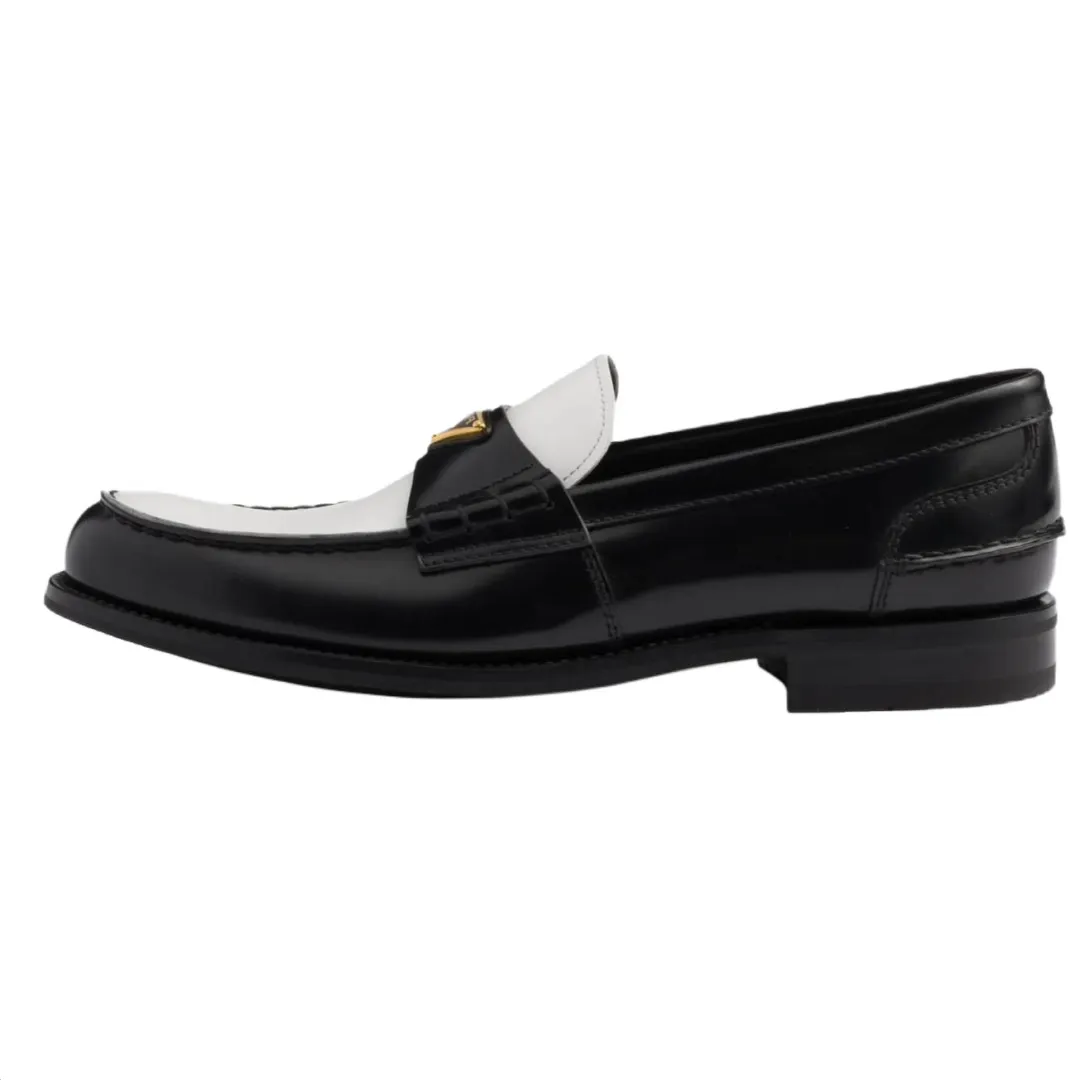 PRADA Leather Loafers Men's Black White