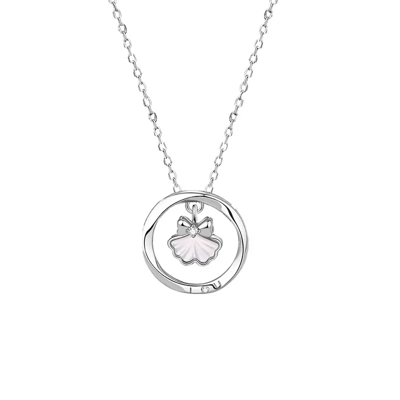 VSENSE.cn sterling silver clavicle chain, Möbius ring shell, ginkgo leaf bow, three lifetimes of good luck, daily commuting, versatile student girlfriend, New Year limited edition, 999 silver mother-of-pearl zircon necklace, women's style