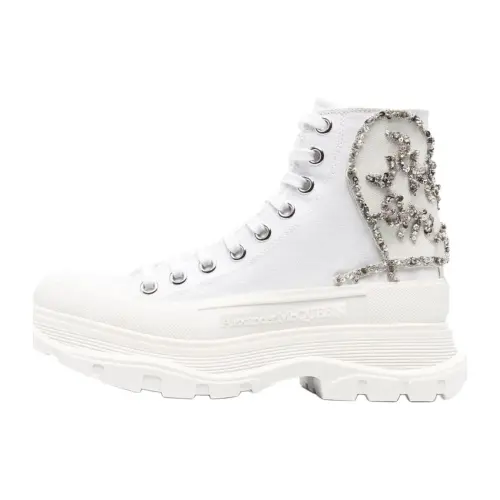 Alexander McQueen Alexander McQueen Tread Slick cotton canvas lace-up platform short Martin boots women's silver